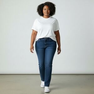 COTTAGE STREET Women's Relaxed Fit Straight Leg Med Wash Blue Mom Jeans Size 14T